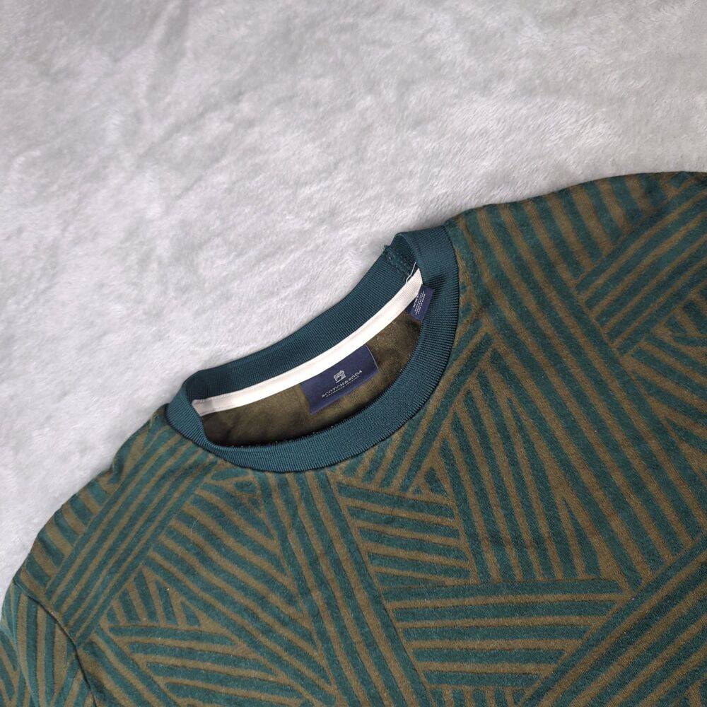Scotch & Soda Mens XXL Textured Terry Jacquard T-Shirt Green Geometric Tee 2XL